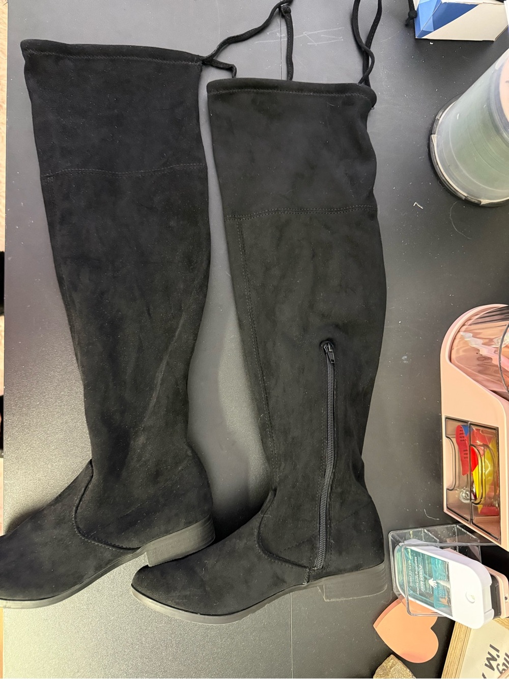 Black Over-the-Knee Flat Suede Boots